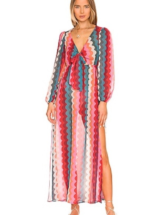 Beach Riot Dresses & Skirts - Beach Riot Shiloh Swim Cover Up Sheer Maxi Dress Rainbow Pool Vacation Resort